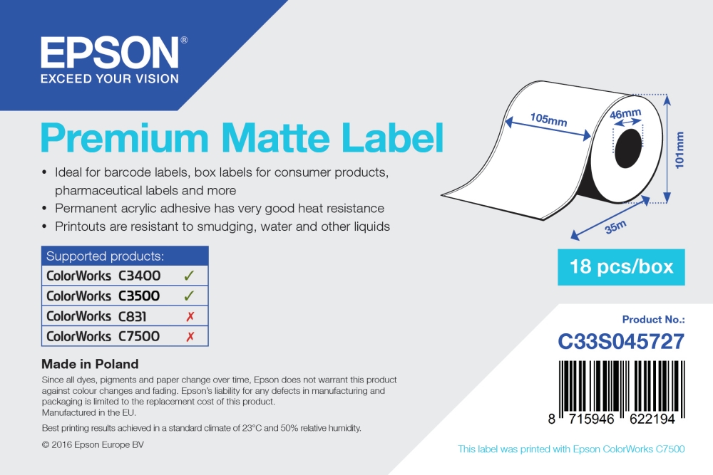 Epson 105mm Printer Labels - White