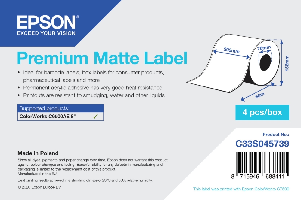 Epson C33S045739 Printer Labels - White
