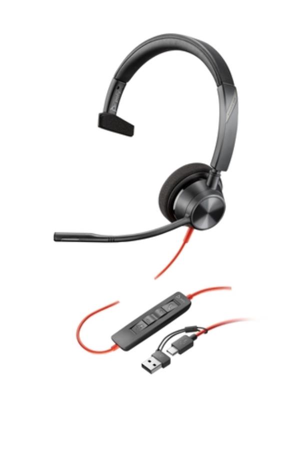 POLY Blackwire 3310 Monaural USB-C Headset +USB-C/A Adapter
